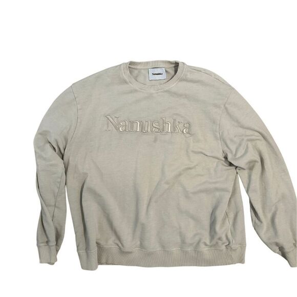 Nanushka Womens Beige Organic Cotton Embossed Logo Remy Pullover Sweatshirt XS - Picture 1 of 5